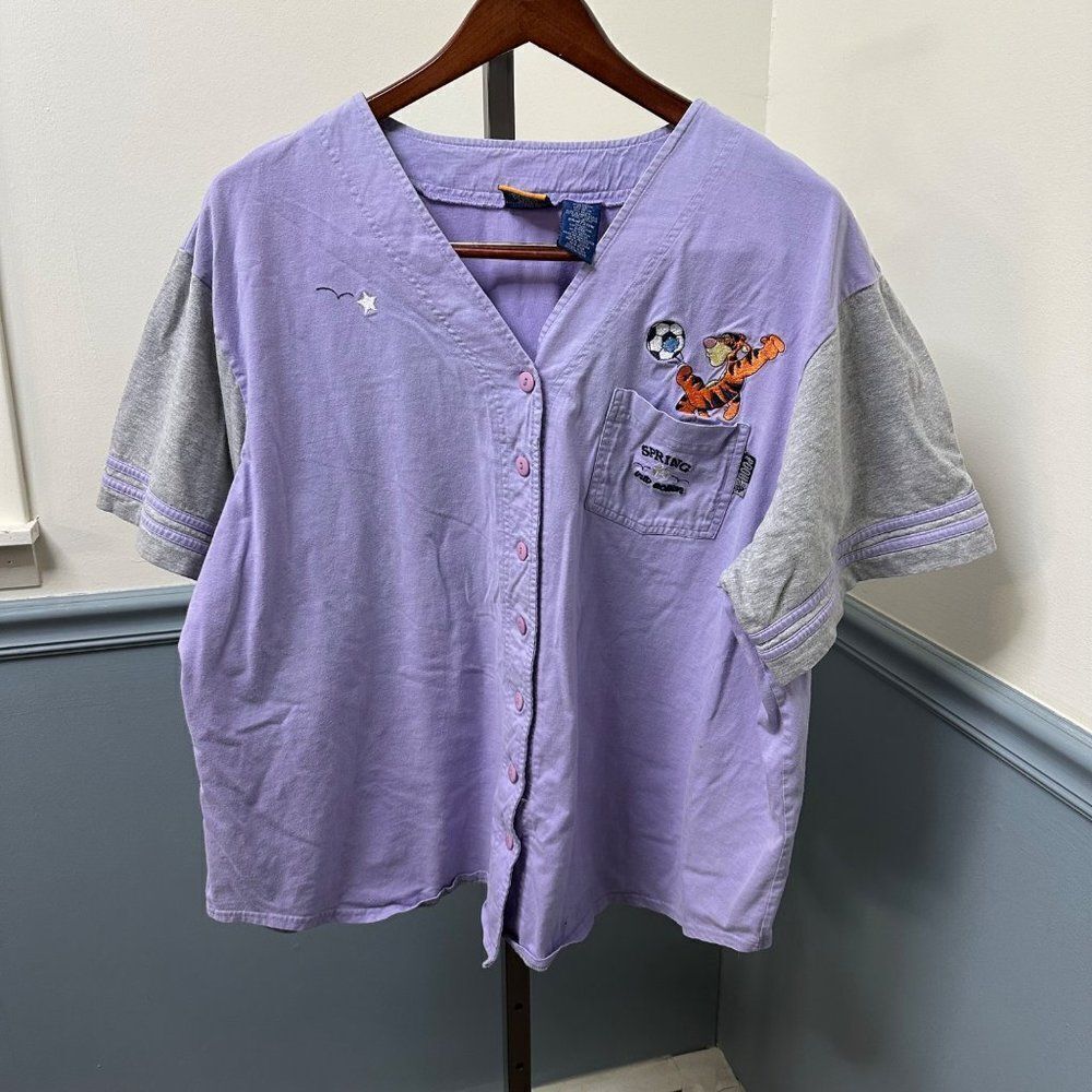 Vintage 90s Disney Pooh Woman Embroidered Tigger Soccer Button Front Shirt 26W/2